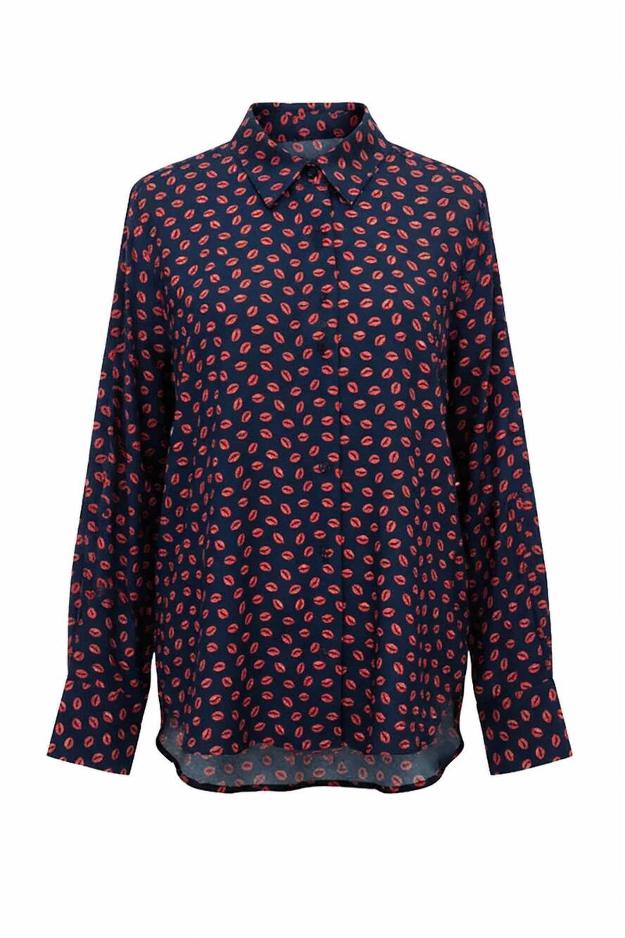 NEW LE SUPERBE women's many kisses shirt in navy / lip print